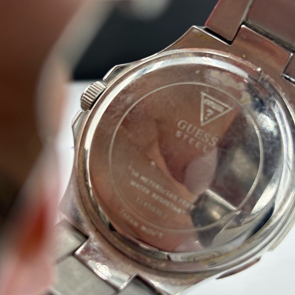 GUESS Prism Mineral Crystal SS Silver Bracelet Chronograph Watch, w/ Box - Picture 3 of 5